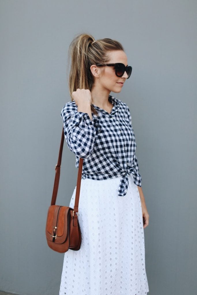 Gingham Top and White Skirt