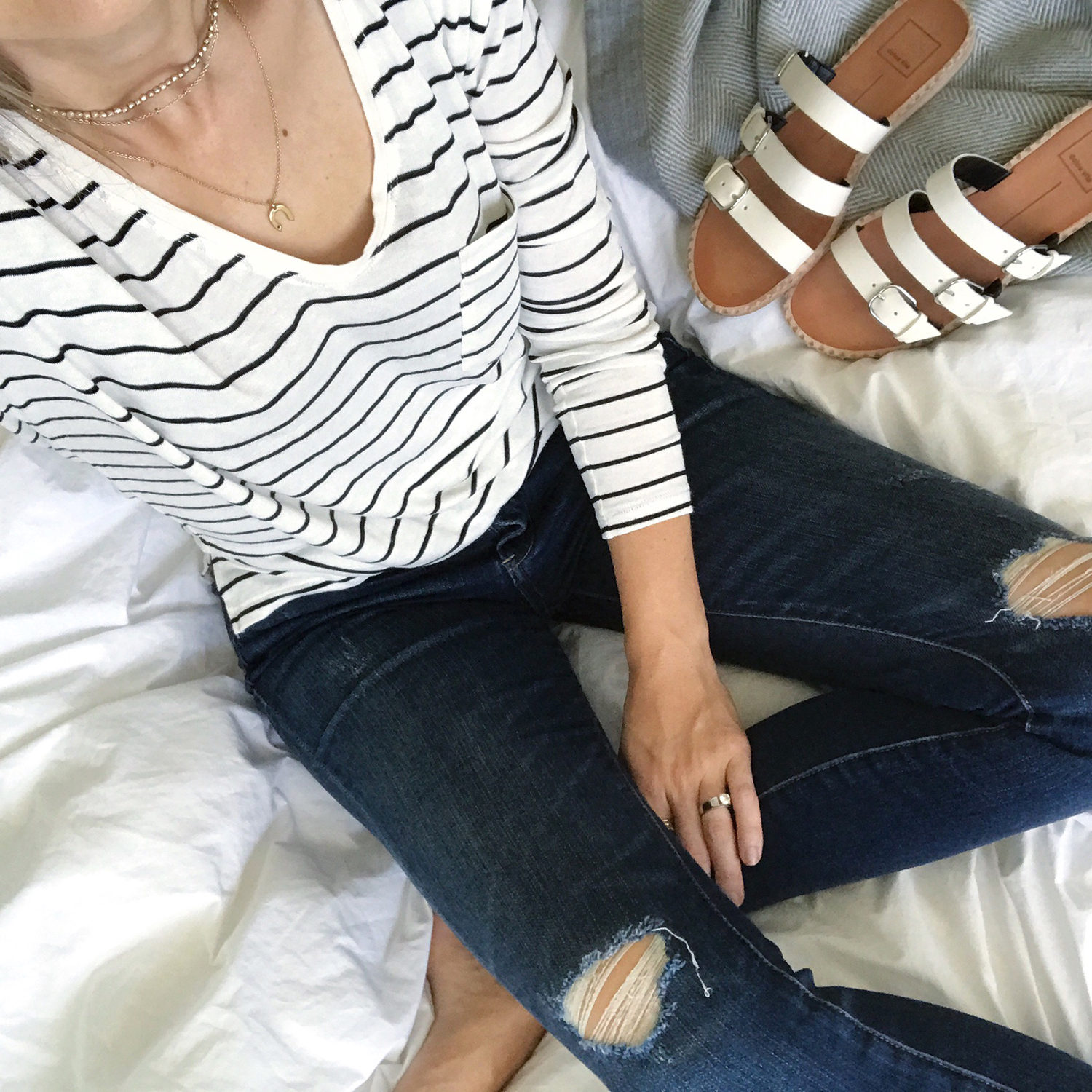 merricksat.com | striped top and ripped skinny jeans