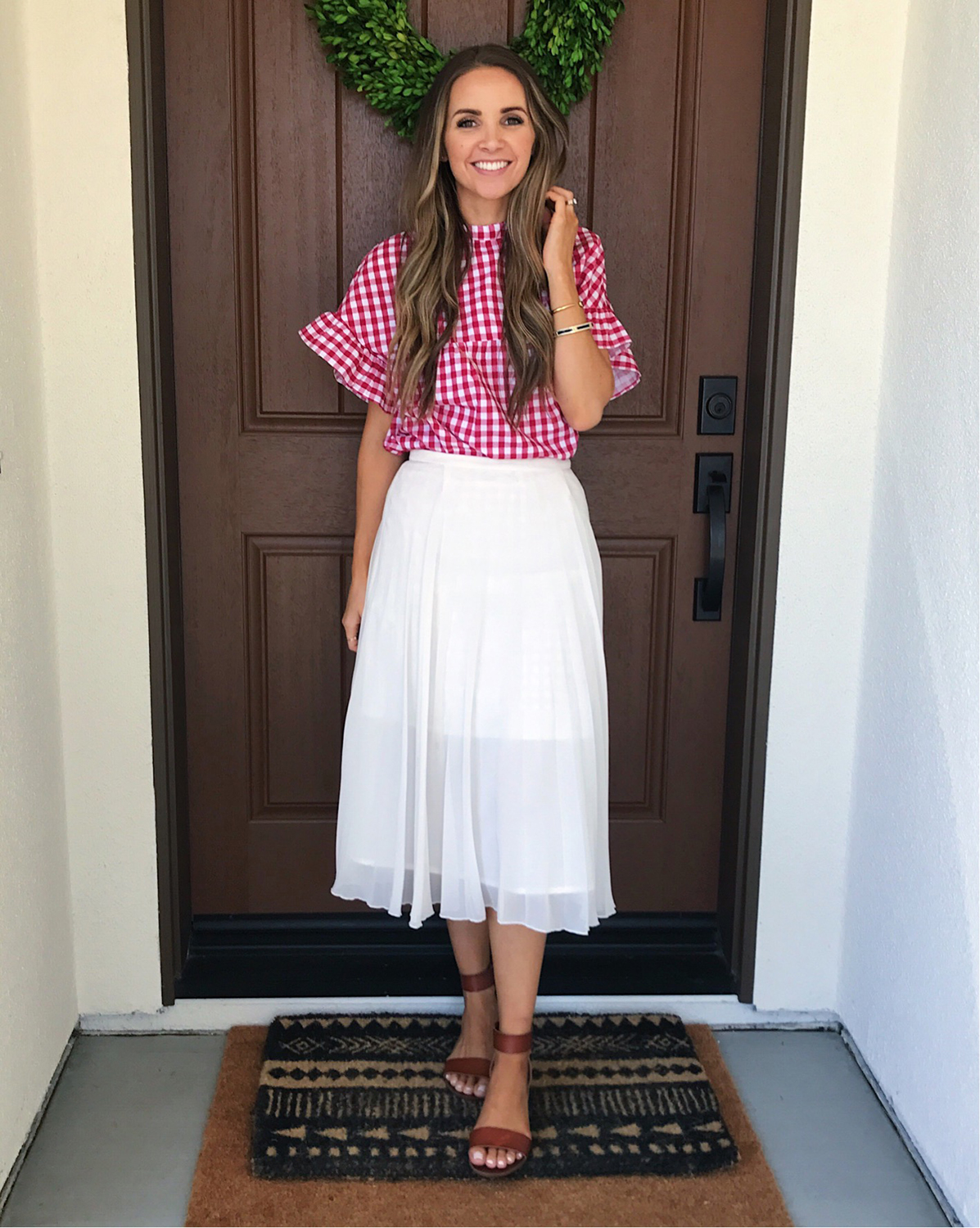 merricksat.com | Red Gingham Top and White Midi Skirt