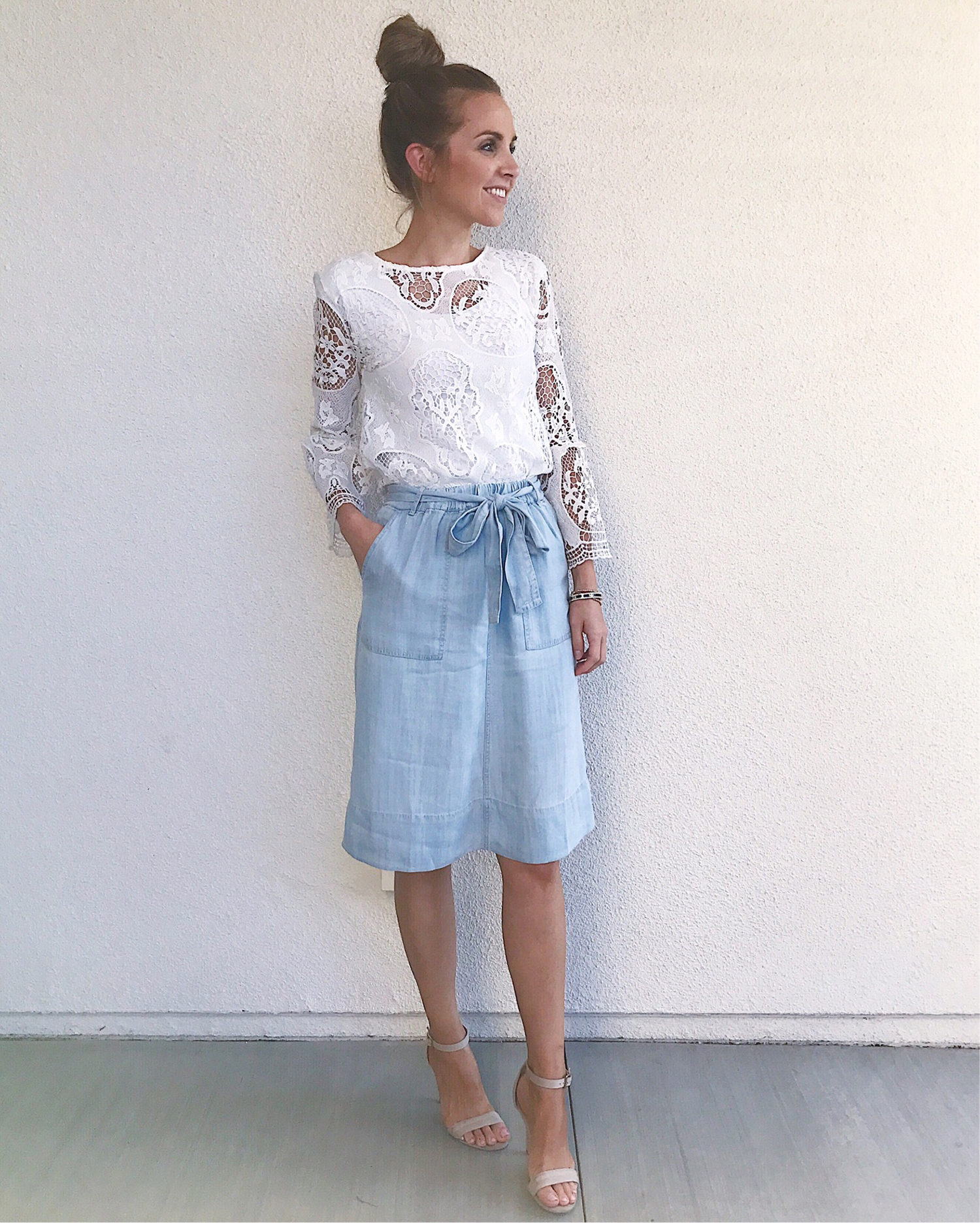 lace top and chambray skirt | merricksat.com