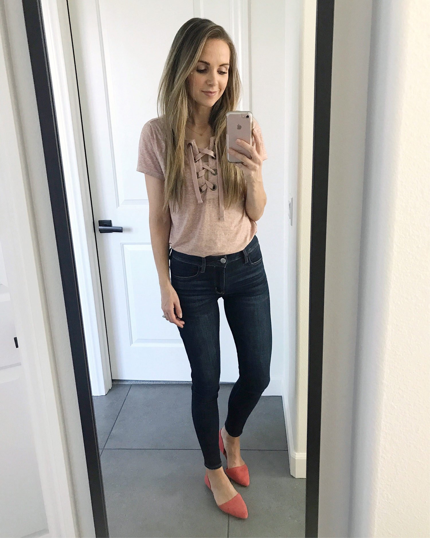 fall jeggings and lace up tee | merricksat.com
