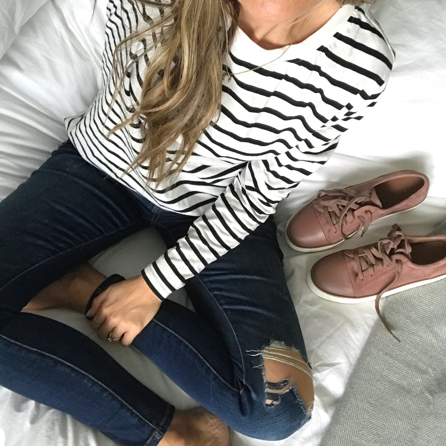 merricksat.com | striped tee and ripped jeans