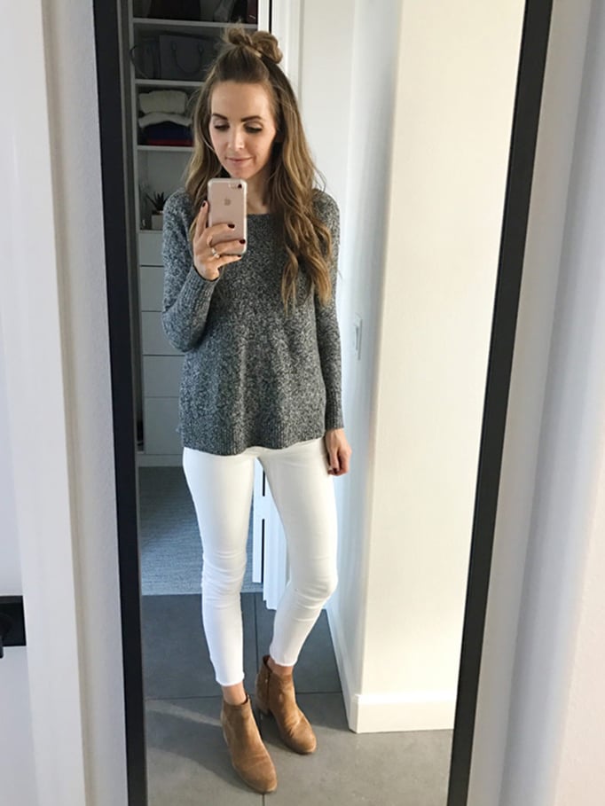 white jeans and gray sweater | merricksat.com
