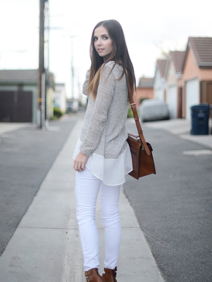 white jeans and light gray sweater | merricksat.com