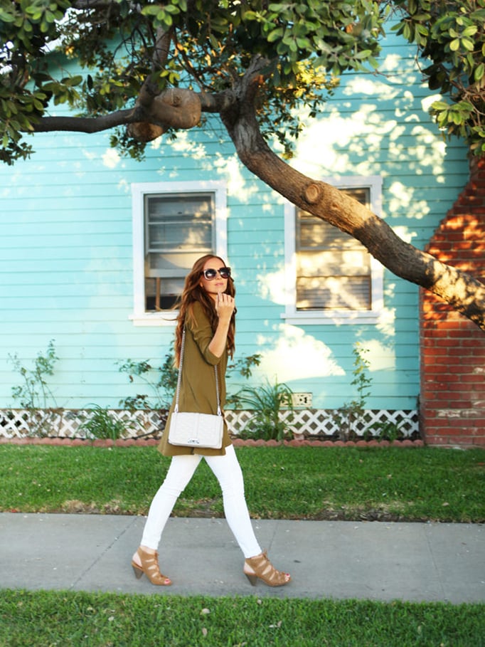 white jeans and olive top | merricksat.com
