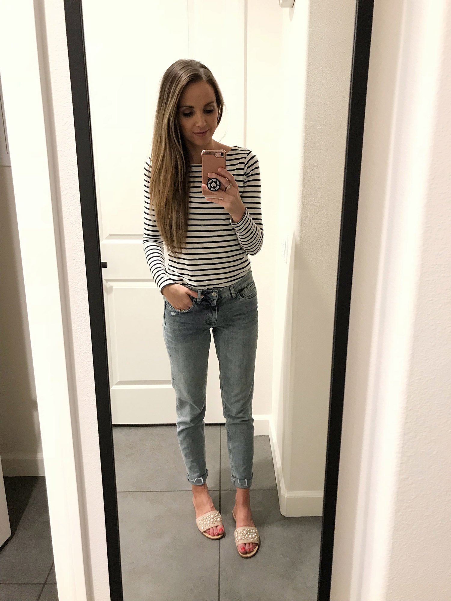 striped top and boyfriend jeans | merricksat.com