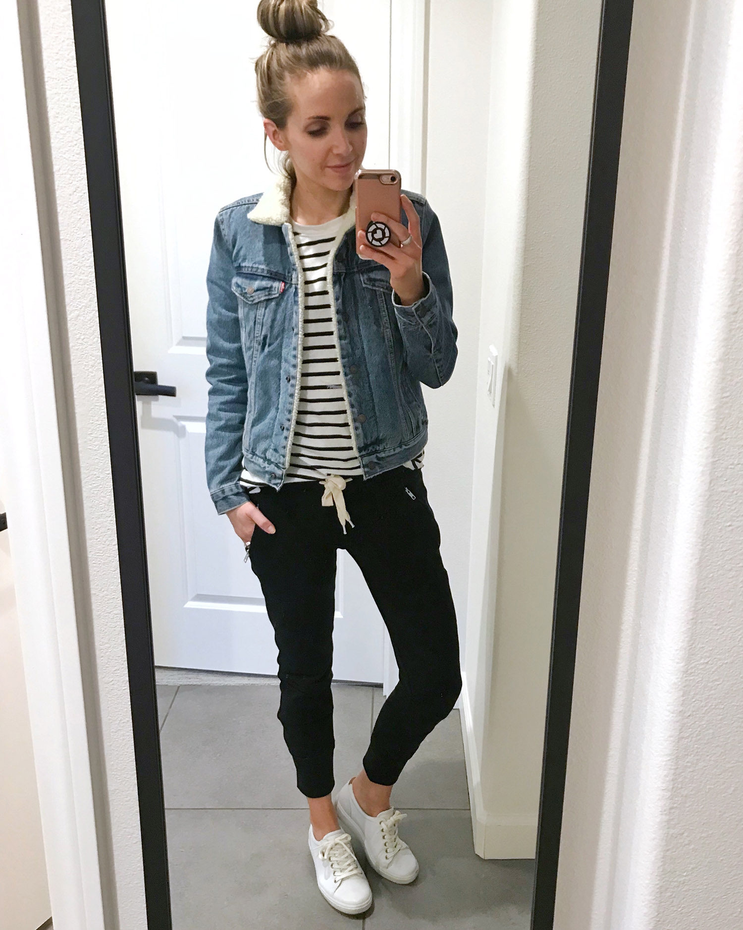 joggers and denim jacket | merricksat.com
