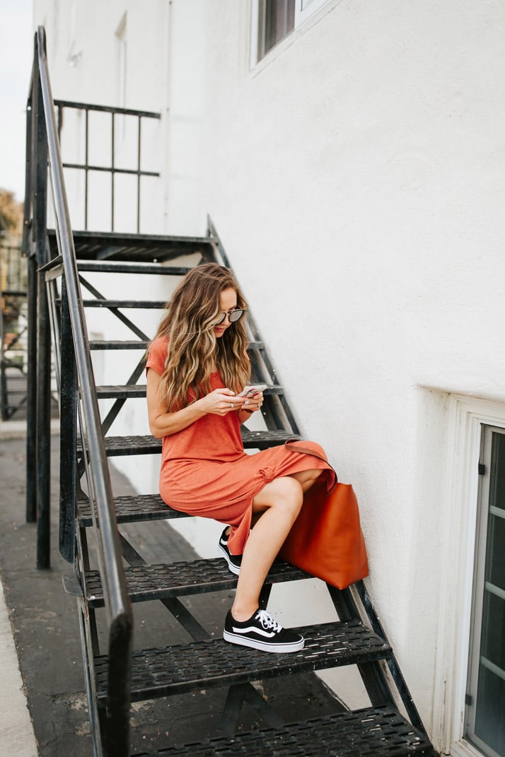 madewell midi dress and black vans