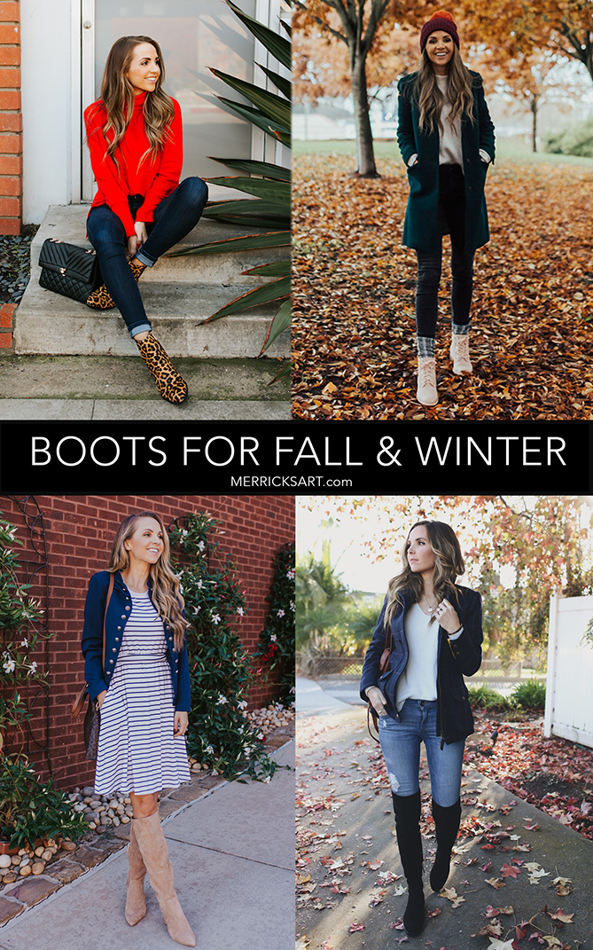 collage four different kinds of boots-suede boots over the knee boots cold weather lace up boots leopard ankle boots