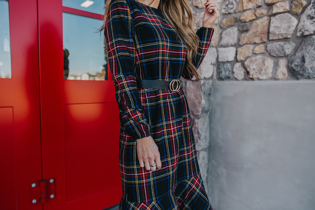 plaid dress with black belt