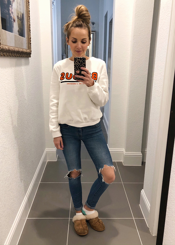 weekend recap - white sweatshirt and jeans