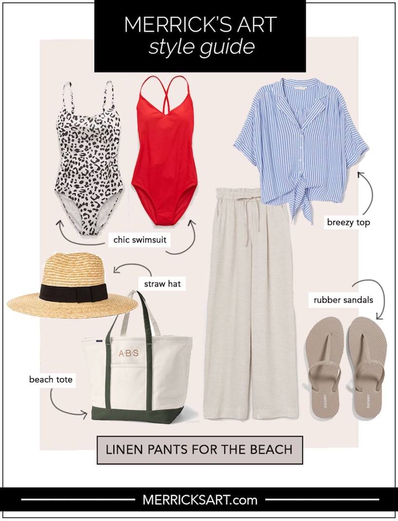 linen pants outfit ideas for the beach or pool