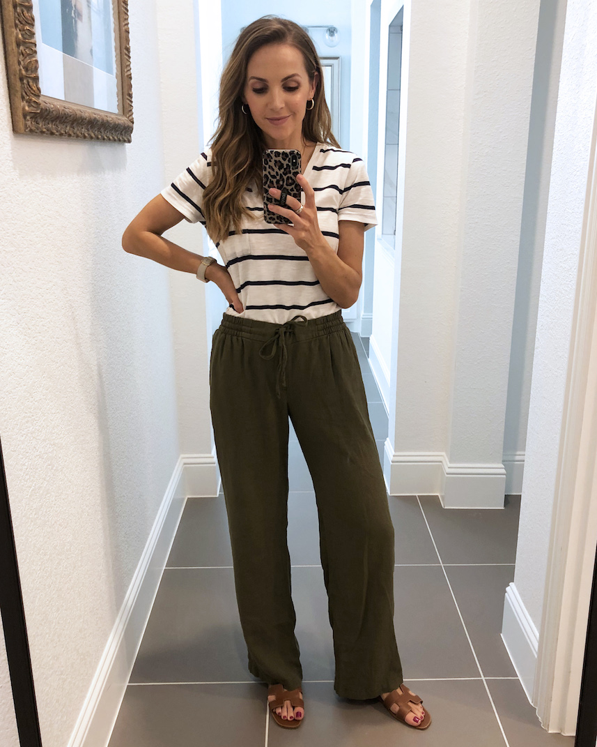 old navy linen pants and striped tee