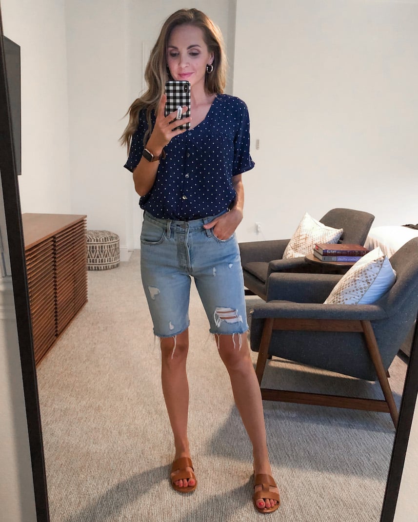 shorts and madewell polka dot top