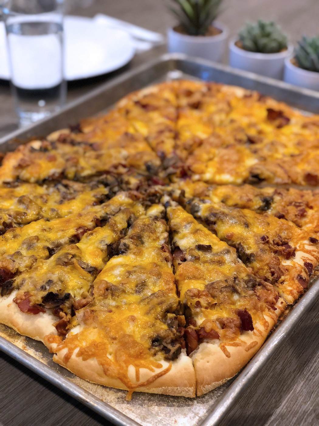homemade bacon mushroom pizza
