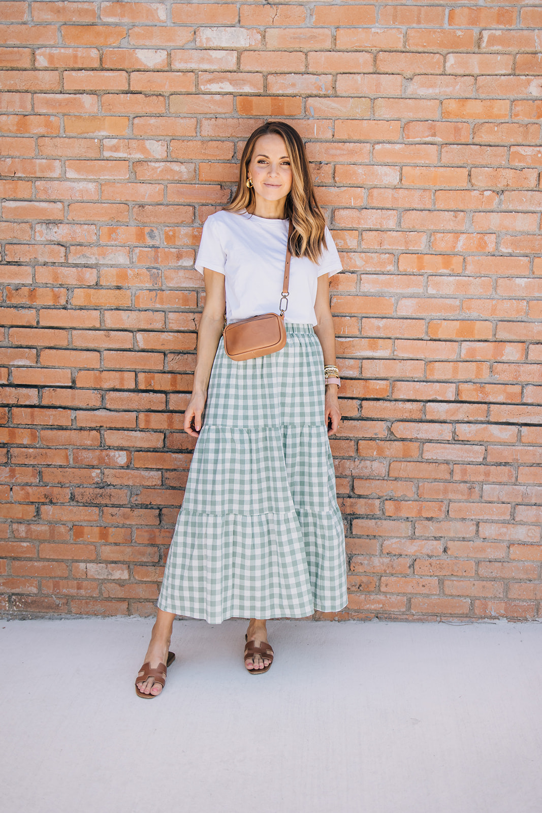 gingham skirt with crossbody bag